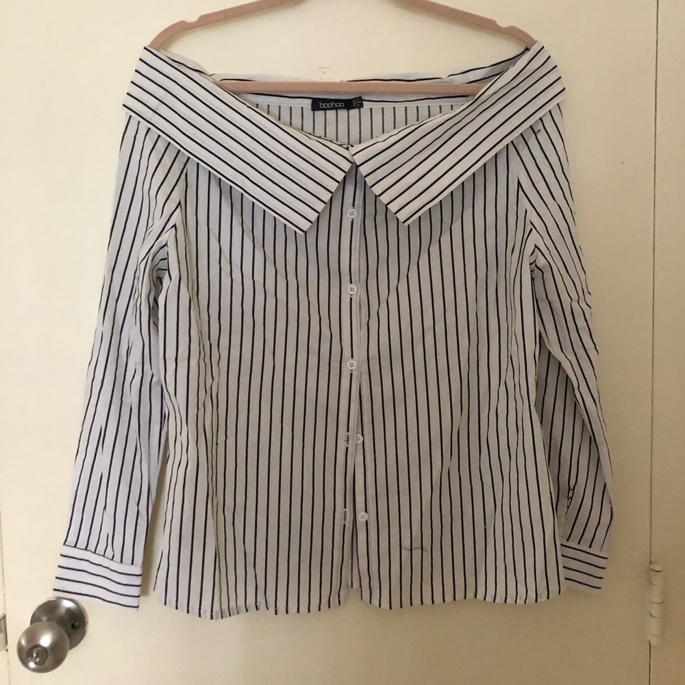 Boohoo button-up cross shoulder shirt